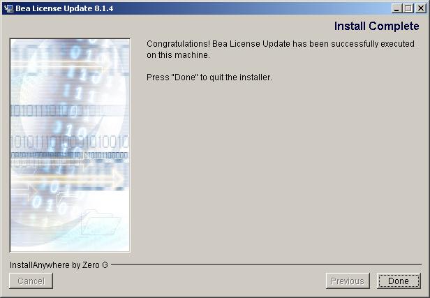 Installing the License Update Program 5 Click Done in the