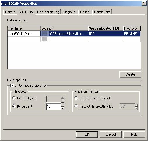 Preparing Microsoft SQL Server Instance 4 From the Data Files tab, change the