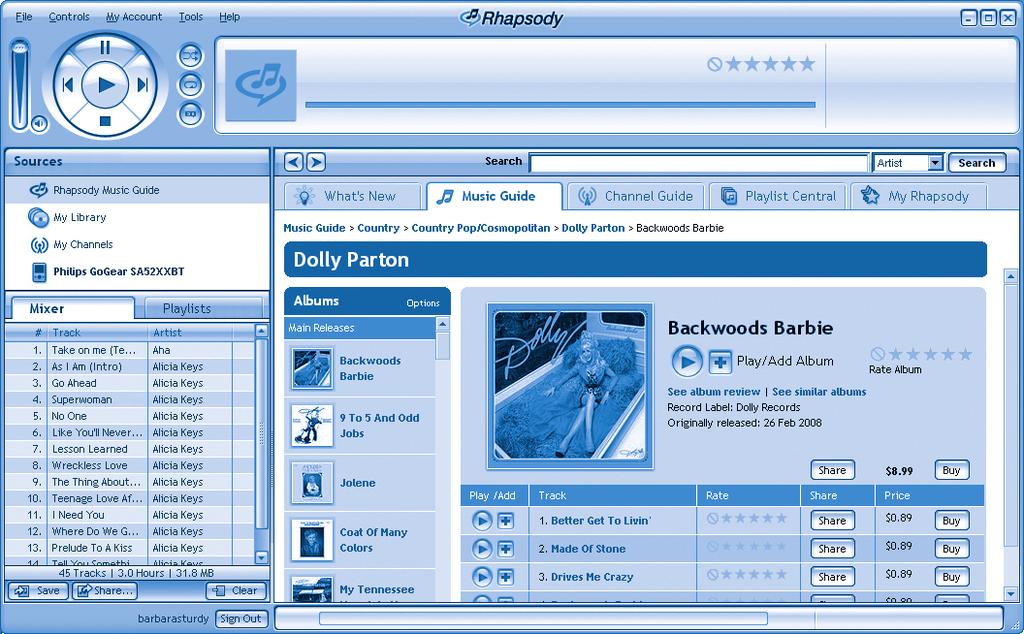 Add Rhapsody Music* to the player Depending on the type of Rhapsody account you hold, you can add Rhapsody Music to the player using. For more information visit www.rhapsody.com.