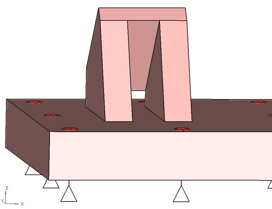 Many other optimizations were formulated and performed, e.g. with the test object modeled as one point mass on a rigid element, connected to the MP by bolts.