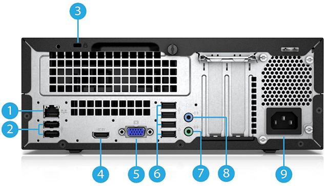 Rear panel components Item Component Item Component 1 RJ-45 network connector 6 USB 2.0 ports (4) (black) 2 USB 2.