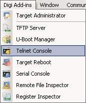 3. Explore networking capabilities 3.1. Open a Telnet Console A Telnet client server is included in the Digi Addins, making it possible to open a Telnet session from the development computer.