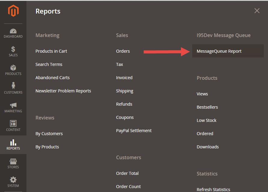 2. Click Reports in the Admin sidebar click Message Queue Report in i95dev Message Queue group. The system displays the Message Queue Report screen.