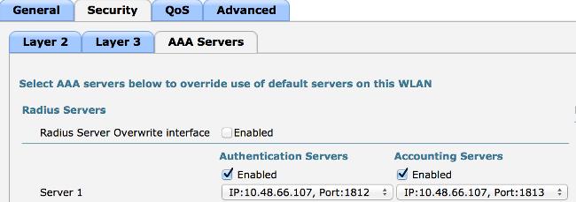 ; Authentication, Authorization, and Accounting (AAA) Server Configuration In this example, both the authentication and accounting servers point to the previously defined ISE server.