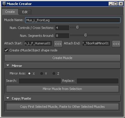 The new muscle is attached to the joints you specified in the Attach Start and Attach End fields. To see the muscle clearly, you may want to change your scene view to wireframe.