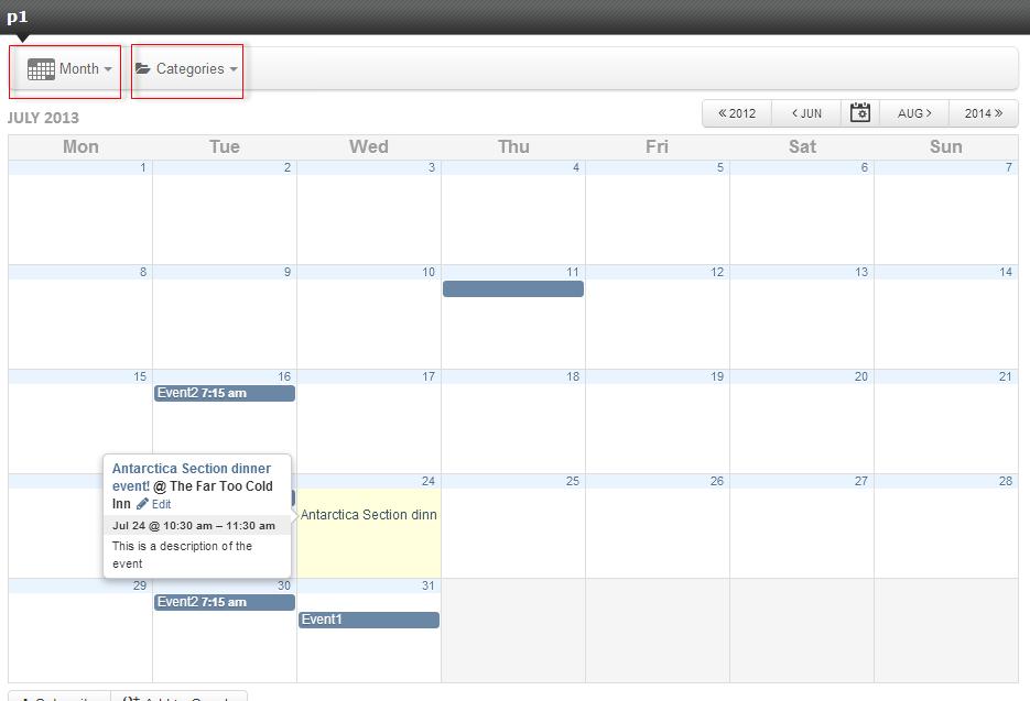 Calendar View View only a specific event category. (set during event creation).