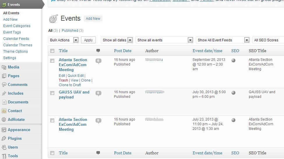 Events (Calendar Plugin) The Events settings tab is created by the All-in-One Event Calendar plugin which we have pre-installed