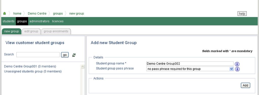 The pass phrase is unique per group. When the student enters the pass phrase they will automatically appear in the group which is associated with that pass phrase.