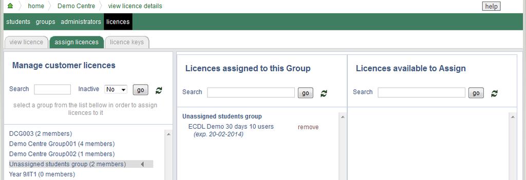 After assigning a licence to a group, it is possible to remove it.