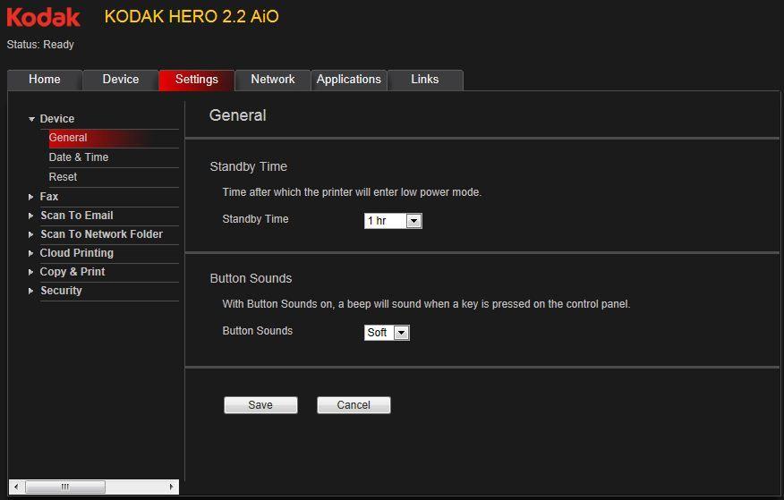 KODAK HERO 2.2 All-in-One Printer 4. Click Save. : Select Reset to restore the default settings, if necessary. Changing the printer name 1.