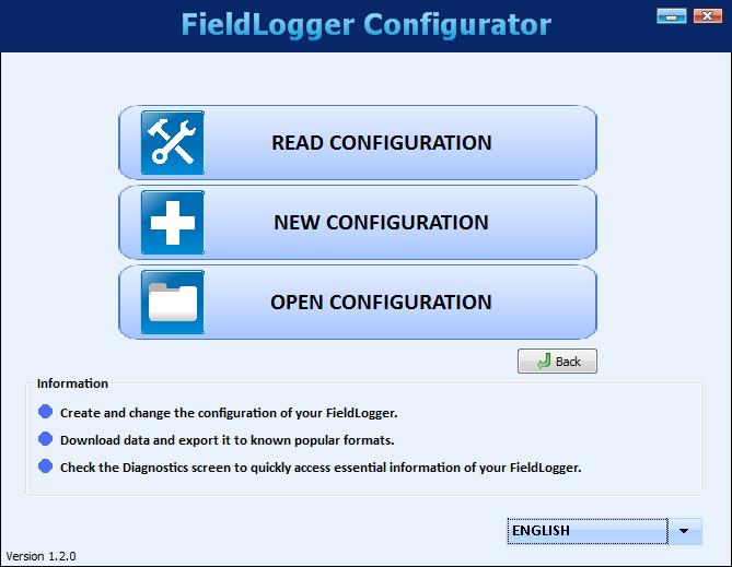 CONFIGURATION On the configuration screen, you can select one of the following options, as they are described below: Read Configuration: Reads the current configuration of a FieldLogger.