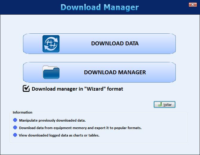DOWNLOAD Selecting the Download, you can perform the data download of FieldLogger, search data previously downloaded from a folder or even view or export logged data.