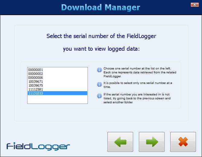 In the next screen, user must select which FieldLogger data would like to be