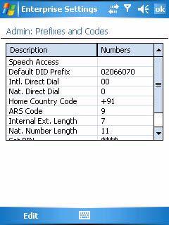 Select Prefixes and Codes, and then select the View soft key. The Prefixes and Codes screen appears as shown below.