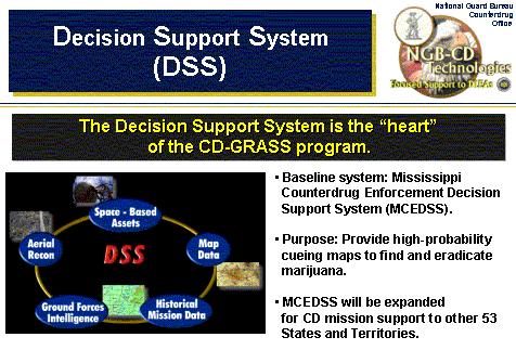 Page 3 of 6 Figure 1: Decision Support System (DSS) Concept The DSS will have a single headquarters node consisting of a cluster of servers and workstations that access and process data to produce a