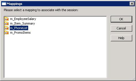 In the workspace, double-click s_phonelist to open the session properties. The Edit Tasks dialog box appears.