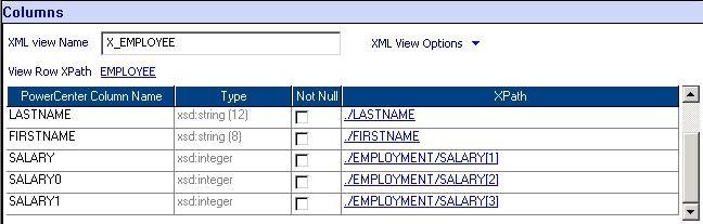 Click the Mode icon on the XPath Navigator and choose Advanced Mode. 8. Select the SALARY column and drag it into the XML view.