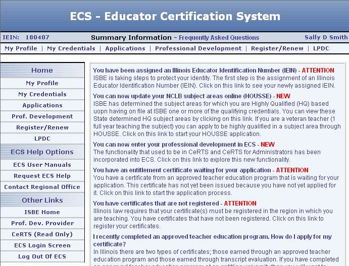 ECS Summary Screen All previous OTIS functionality has been transferred to ECS and has not been changed.