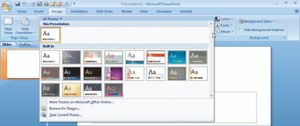 Presentation Concepts (continued) Microsoft PowerPoint comes with themes