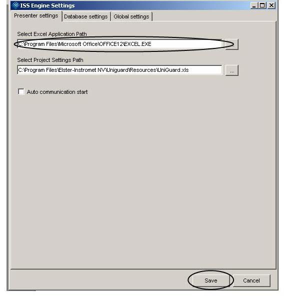 Installing Uniguard Change the Excel Application Path: from: C:\Program Files\Microsoft\Office\Office11\EXCEL.EXE to: C:\Program Files\Microsoft\Office\Office12\EXCEL.EXE And click <Save>.