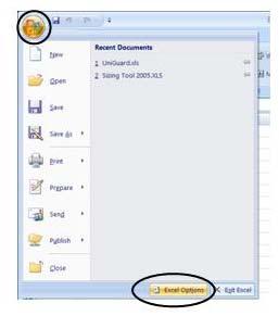 Installing Uniguard Open Excel 2007,