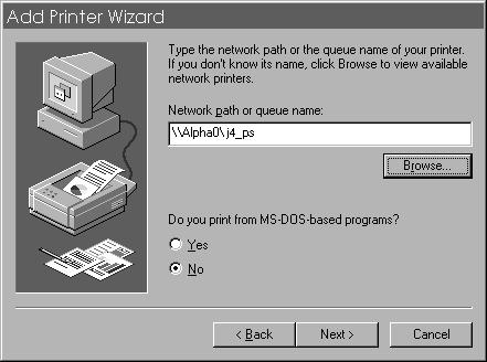 Windows 95/98 tells you to type the network path for your printer. 4.