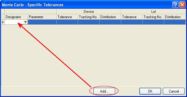 In the Designator field, choose the component that the specific tolerance is to apply to, from the drop-down list. Include a parameter in the Parameter field if the device requires it.