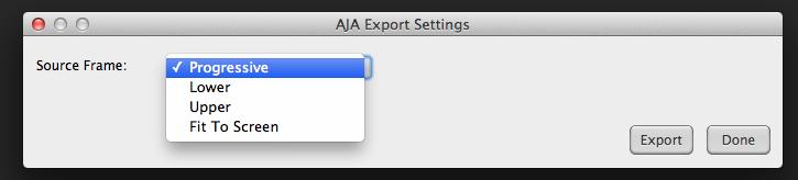 Figure 14. AJA Photoshop Export Setting Menu In Fit To Screen mode, KONA/Io automatically scales the image geometry until one of its borders fills the monitor screen. No cropping or distortion occurs.