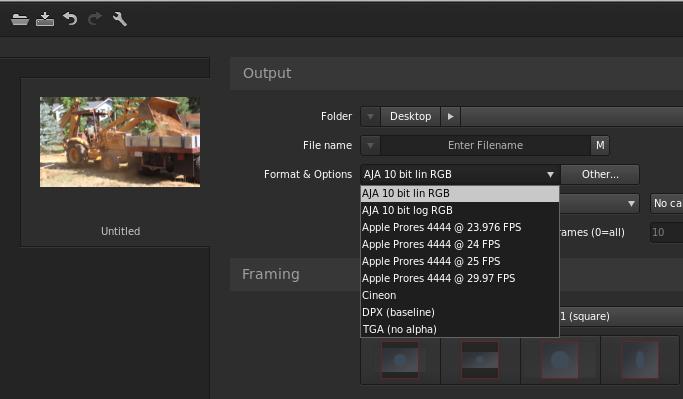 under the Render tab you can choose to use the AJA Quicktime codecs for file generation.