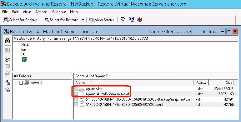 Back up and restore Hyper-V The BAR interface may list Hyper-V snapshot files when you browse to restore Hyper-V VM files 129 To overwrite the existing common files, select all the vhd files or vhdx