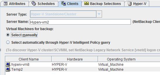 Click OK. The virtual machines you selected appear in the Clients tab. Note: The Backup Selections tab is set to ALL_LOCAL_DRIVES.