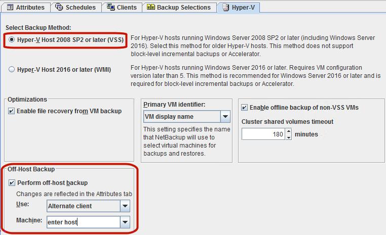 Configure NetBackup policies for Hyper-V Configuring alternate client backup of virtual machines 53 See Creating a Hyper-V policy from the NetBackup Policies utility on page 34.