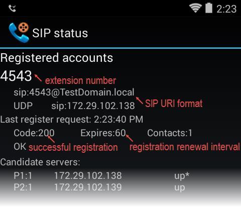 Call server status Per normal SIP operation, we periodically refresh our SIP registration. We do this at least every 5 minutes and more often if the call server has been configured to do so.