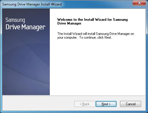 Chapter 1 Starting to Use Samsung Drive Manager Installation The Installation Wizard screen is displayed after a language is