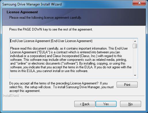 Chapter 1 Starting to Use Samsung Drive Manager User Agreement Samsung Drive Manager user agreement is displayed. If you agree after reading the user agreement: 5.