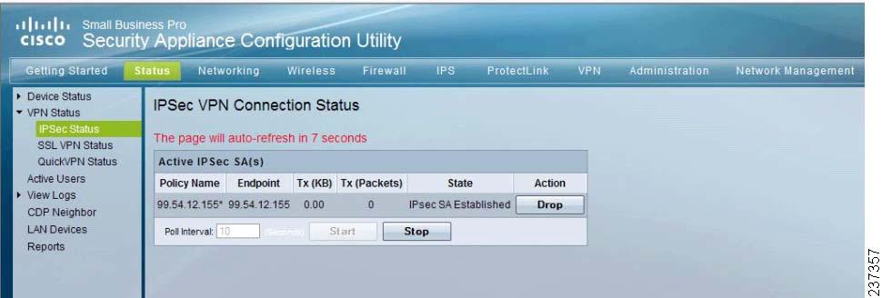 To access this page, click Status > VPN Status > IPSec Status from the Configuration Utility.