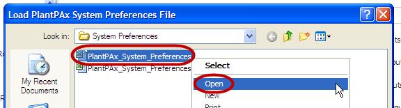 Right click the PlantPAx_System_Preferences spreadsheet name and select Open.