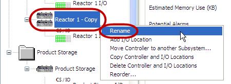 IAB creates a new controller named Reactor 1 - Copy and an I/O location named Reactor 1 I/O - Copy.
