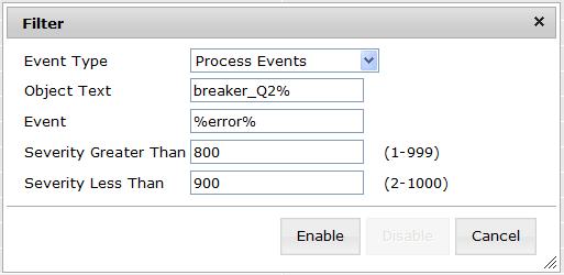 COM600 series 5.0 1MRS756705 To filter events: 1. Click Filter in the toolbar of the Events view. A Filter dialog displaying the filtering conditions opens. 2.