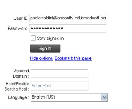 Figure 6 Call Center Sign-in Dialog Box Advanced Options 5) To configure your domain, in the Append Domain text box, enter your domain name.