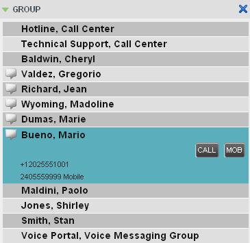 The Contacts pane contains the following panels: Search Panel Enterprise/Group Panel Common Panel Agents Panel (Supervisors) Supervisors Panel (Agents) Speed Dial Panel Queues Panel Custom
