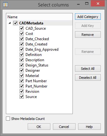 This metadata is grouped under the CADMetadata category: CAD metadata is read-only and must be
