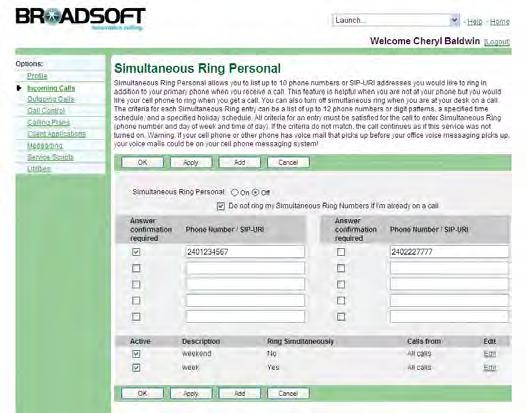 4.30.4 View, Activate, or Deactivate Simultaneous Ringing Personal Call Entries Use the following procedure to activate or deactivate Simultaneous Ringing Personal call entries.