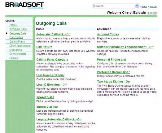 5 Outgoing Calls Use the User Outgoing Calls menu page to manage outgoing calls, for example, blocking your line ID or programming speed dial codes.