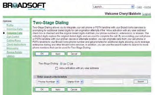 5.15 Two-Stage Dialing Use this menu item on the User - Outgoing Calls menu page to enable or disable Two- Staged Dialing.