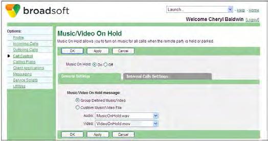 6.13.2 General Settings Tab Figure 127 Call Control Music/Video On Hold with Both Music On Hold User and Video On Hold Features Assigned 1) On the User Call Control menu page, click Music/Video On