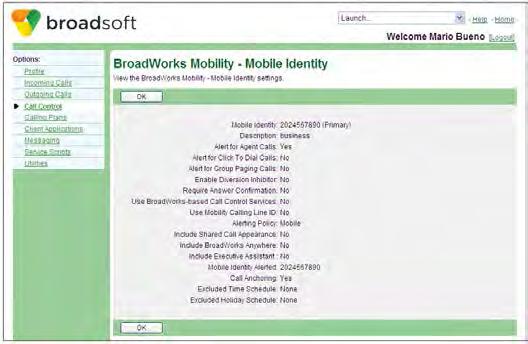 Figure 143 Call Control BroadWorks Mobility Mobile Identity (Read-only) Figure 144 Call Control BroadWorks Mobility Profile Identity (Read-only) 1) On the User Call Control menu page,