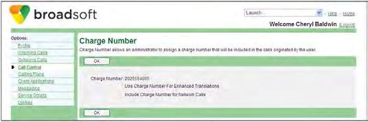 6.22 Charge Number Use this menu item on the User Call Control menu page to view your charge number information.