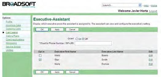 6.24 Executive-Assistant Use this menu item on the User Call Control menu page to configure your Executive- Assistant service.