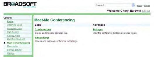 9 Meet-Me Conferencing Use the User Meet-Me Conferencing menu page to create and manage Meet-Me conferences, and to listen to conference recordings.
